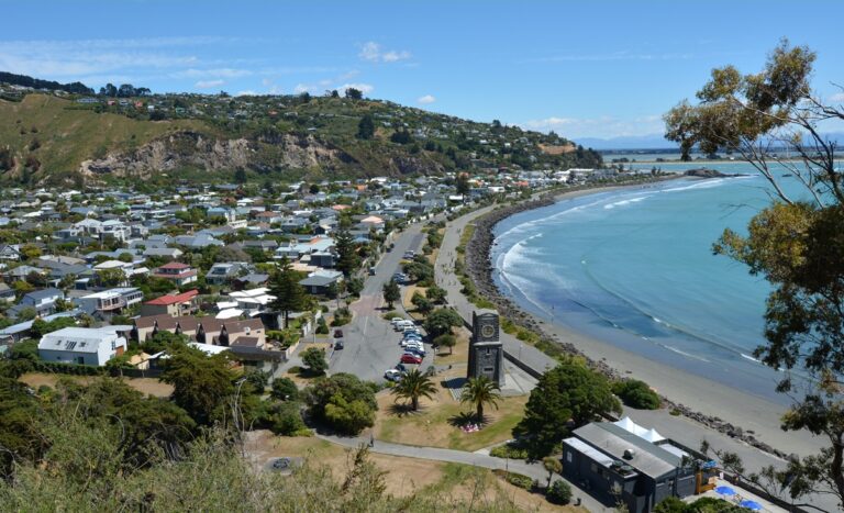 Aerial view of Sumner Christchurch a popular holiday destination coastal seaside in Canterbury Region Christchurch New Zealand.